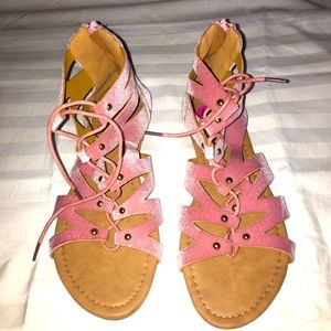 Yoki Pink Velvet Sandals